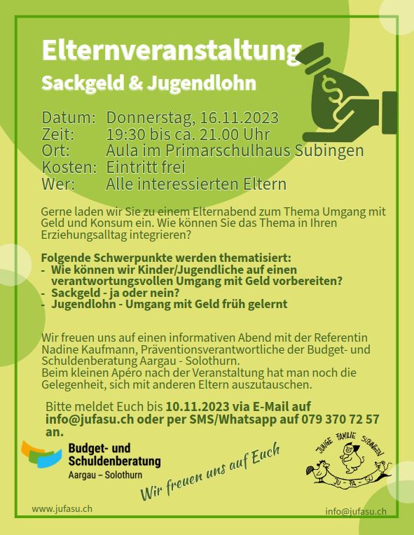 Elternveranstaltung Sackgeld & Jugendlohn